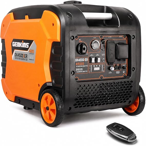 GENKINS 4500 Watt Portable Inverter Generator Electric Start + Remote Control Ultra Quiet RV Compatible Camper Friendly..