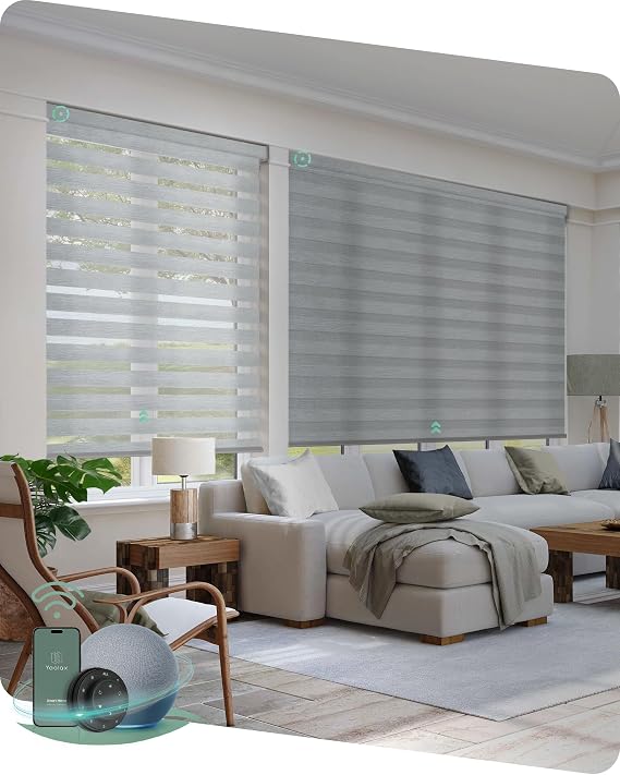 Yoolax Motorized Zebra Blinds with Remote, Light Filtering Smart Blinds