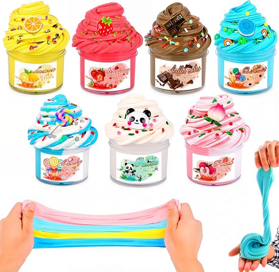 Scented Slime Kit Age 3+ with 7 Pack Butter Slimes,Dual Colored Peachybbies Slime Strawberry,Super Soft and Non-Sticky, Stress Relief Toy Party Favors Birthday Gifts for Girls and Boys