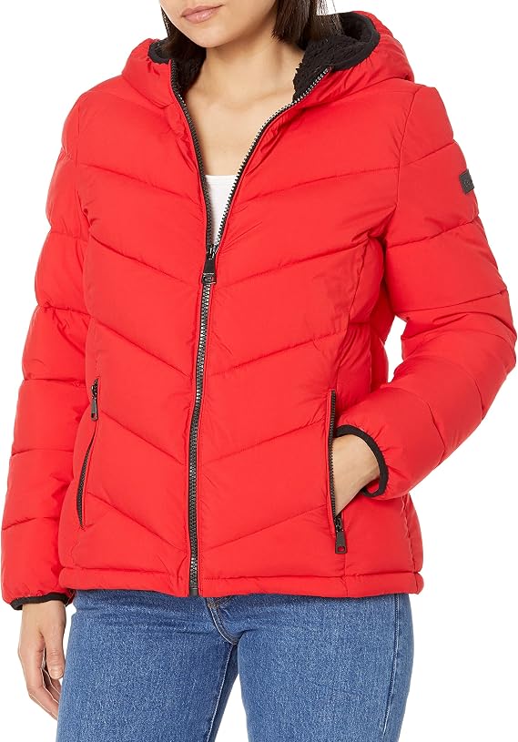 Calvin Klein Women's Quilted Down Jacket With Removable Faux Fur Trimmed Hood