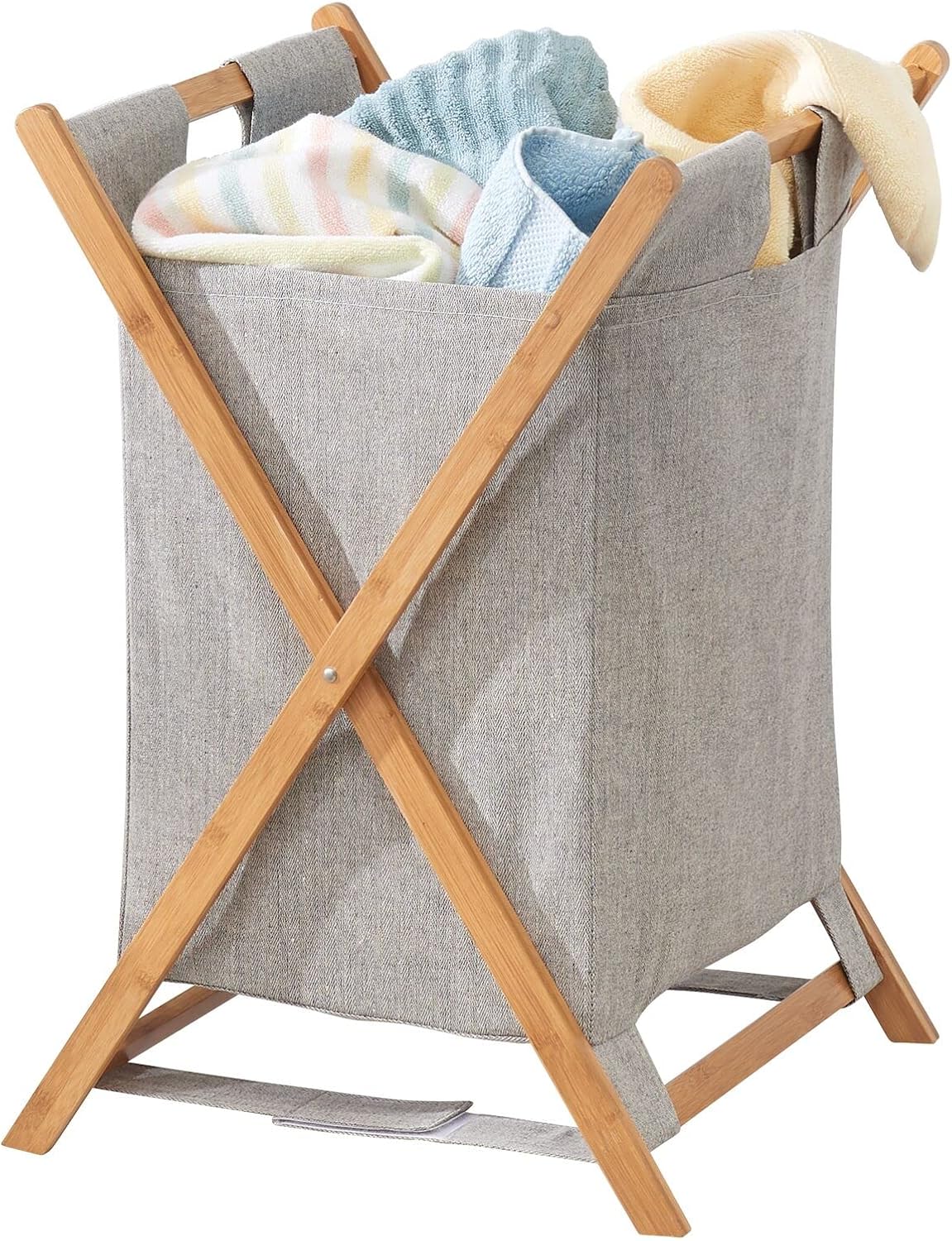 mDesign Laundry Hamper – Folding Laundry Basket for Utility Rooms, Bathrooms and Bedrooms – Washbasket With Removable Laundry Bag for Dirty Clothes – Bamboo