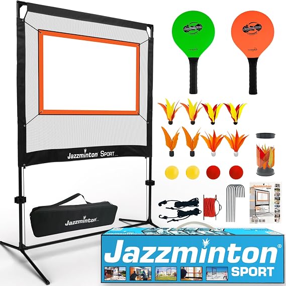 Jazzminton-Sport The Original Paddle Game with Net for Indoors & Outdoors Active, Joint-Friendly Family Fun Like Badminton, Pickleball & Tennis with a Twist