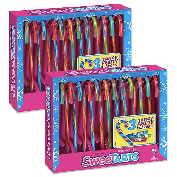Snackivore Sweetarts Candy Canes 24 Pack of Christmas Candy Canes, Candy Cane, Sweet Tarts Candy Flavored Candy Canes Individually Wrapped, Bulk Candy Canes