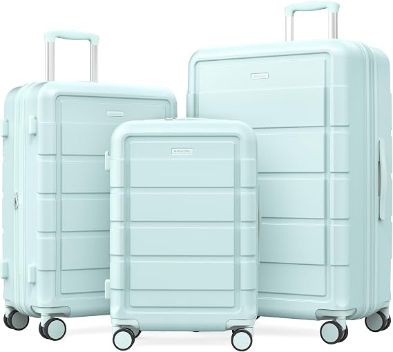 SHOWKOO Suitcase Sets 3 Piece Hard Shell PC+ABS Expandable Lightweight Durable Travel Luggage with Spinner Wheels TSA Lock, 20" 24" 28" -Mint Green