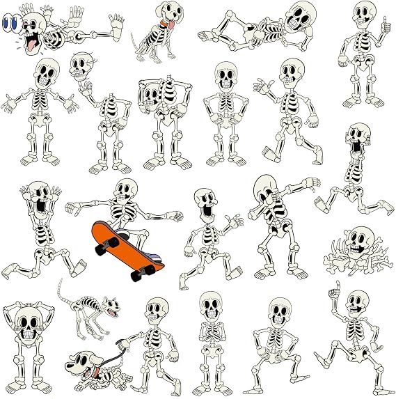 McEtt Skeleton Sticker Sheets – 5 Pack (105 Funny Cartoon Stickers)