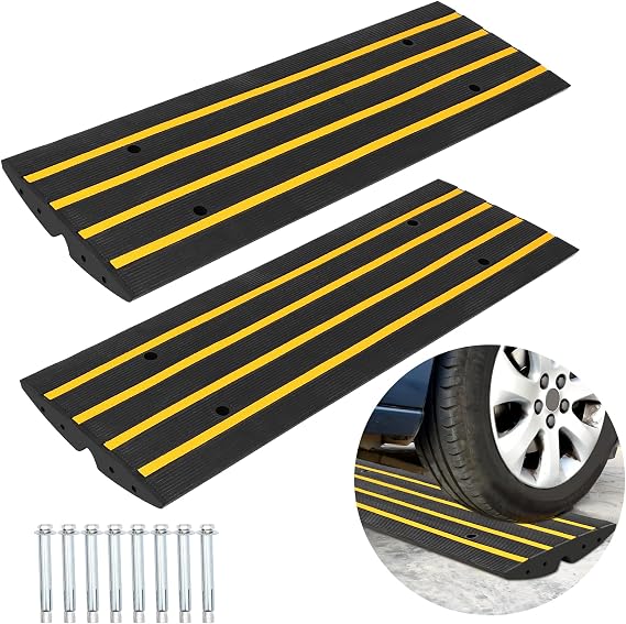 2 Pack 48" L x 16" W x 2.5" H Rubber Curb Ramps, 44000 lbs Capacity, Black, Ideal for Vehicles, Wheelchairs & Mobility Devices