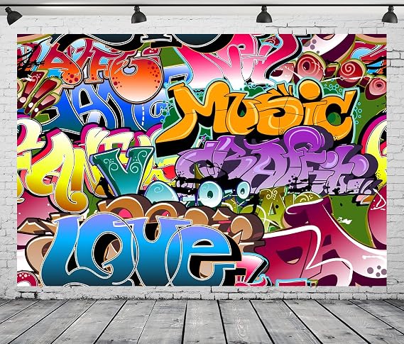 BELECO 7x5ft Fabric Graffiti Backdrop - 80s 90s Hip Hop Themed Party Decoration - Urban Street Art Background for Birthday Photoshoot Props