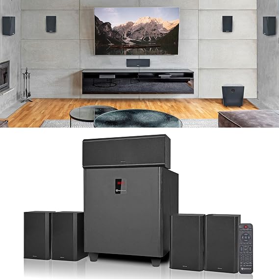 Rockville HTS820 1500W 5.1 Channel Home Theater System with 8" Subwoofer, Bluetooth, USB, Includes Remote and Speaker Mounts - Perfect for Movies, Music, Karaoke | 1500W Peak/375W RMS, USB/SD Inputs, Optical TV Input, Karaoke Mic Inputs, LED Light Effects, 5-Band EQ