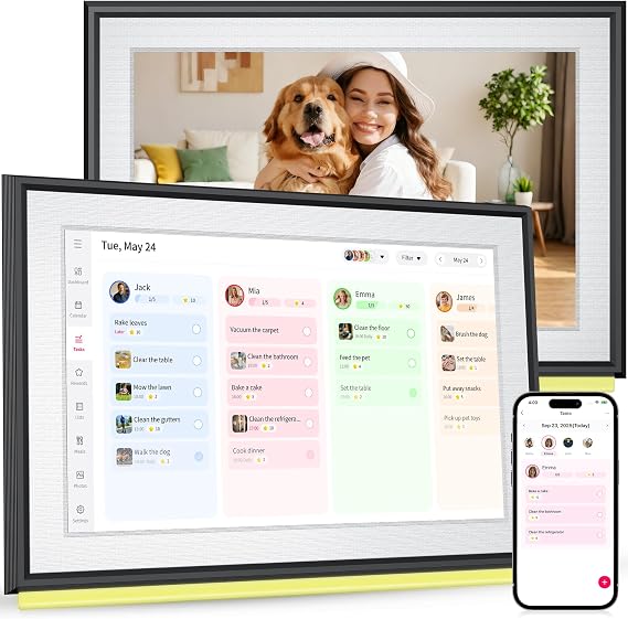 BIGASUO 10.1" Digital Calendar, Smart Touchscreen Interactive Display, Electronic Organizer for Monthly, Weekly & Daily Agenda, Chore Chart, Meal Planner, To Do List, Family Schedules, Picture Frame