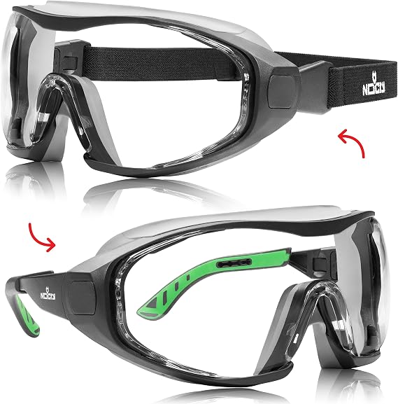 NoCry Z87.1 Anti Fog Safety Goggles for Men with Adjustable Headband | Converts to Glasses, ANSI Z87.1 Rated, Anti Scratch & Anti Fog Coating, Work Goggles for Men, Science Safety Glasses