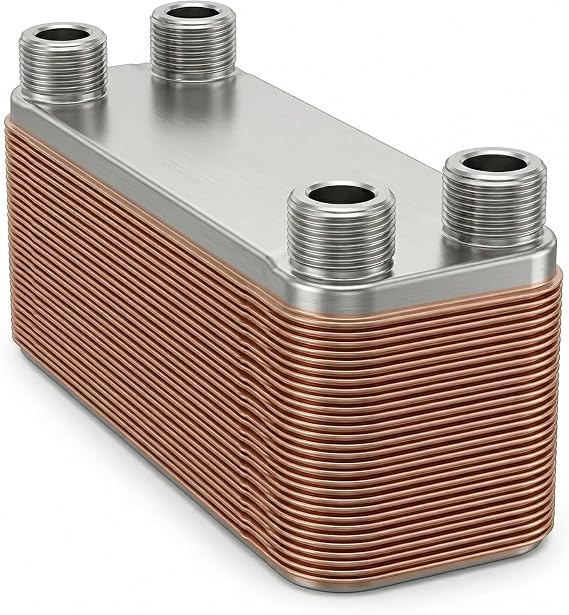50 Plate Brazed Heat Exchanger 3/4" MPT 316L Stainless Steel Water to Water Heat Exchanger for Radiant Floor Heating, Outdoor Wood Furnaces, Wort Chilling, Oil Cooling