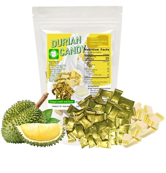 LUNGCHA DURIAN Toffee Flavors Fruit Candy, the product of Thailand 3.5 Oz (100 gram) (Durian)