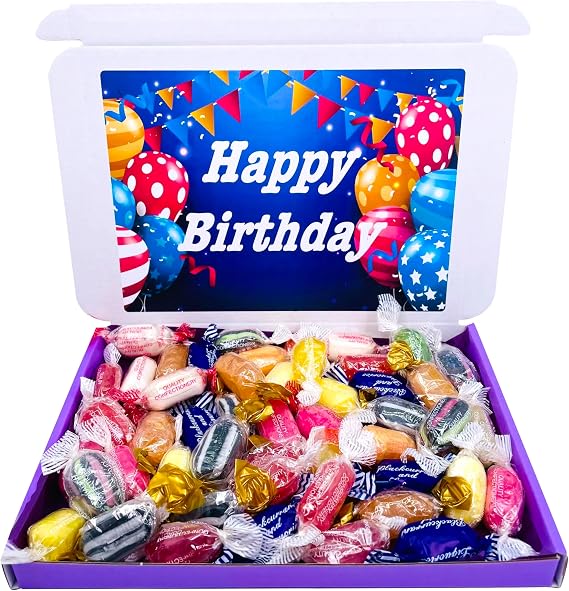 Hard Boiled Sweets Gift Box 400g Retro Candy Birthday Hamper Individually Wrapped - Sherbet Lemons Old English Mints Aniseed Twists Jargonelle Pear Drops Aniseed & Liquorice Cough Candy Twists