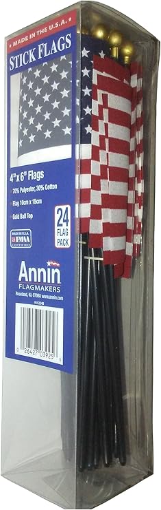 Annin American USA Stick Flags Value Bundle Pack, 4 by 6-Inch, 24-pack