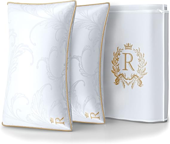 Royal Therapy Bed Pillows Alternative Down Pillow Queen Size Set of 2 Side Sleeper Pillow, Adjustable Support, Breathable Comfort, Soft Jacquard Cotton Cover, Back, Side & Stomach Sleepers