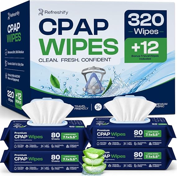 CPAP Mask Wipes (320 Count) + 8 Travel - Premium Large and Moist Cleaning Wipes for Mask | Cleaner, Unscented, CPAP Cleaning Supplies