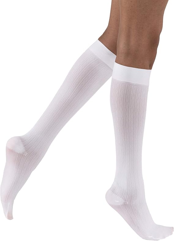 JOBST soSoft Knee High Closed Toe Ribbed Brocade Compression Stockings,Breathable, Extra Soft Legwear for Tired and Heavy Legs, Compression Class- 8-15