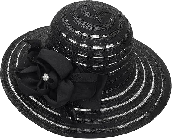 Wide-Brim Kentucky-Organza-Derby-Hat for Women Lady Tea Party Fascinators Cap Church Wedding Cap with Flower