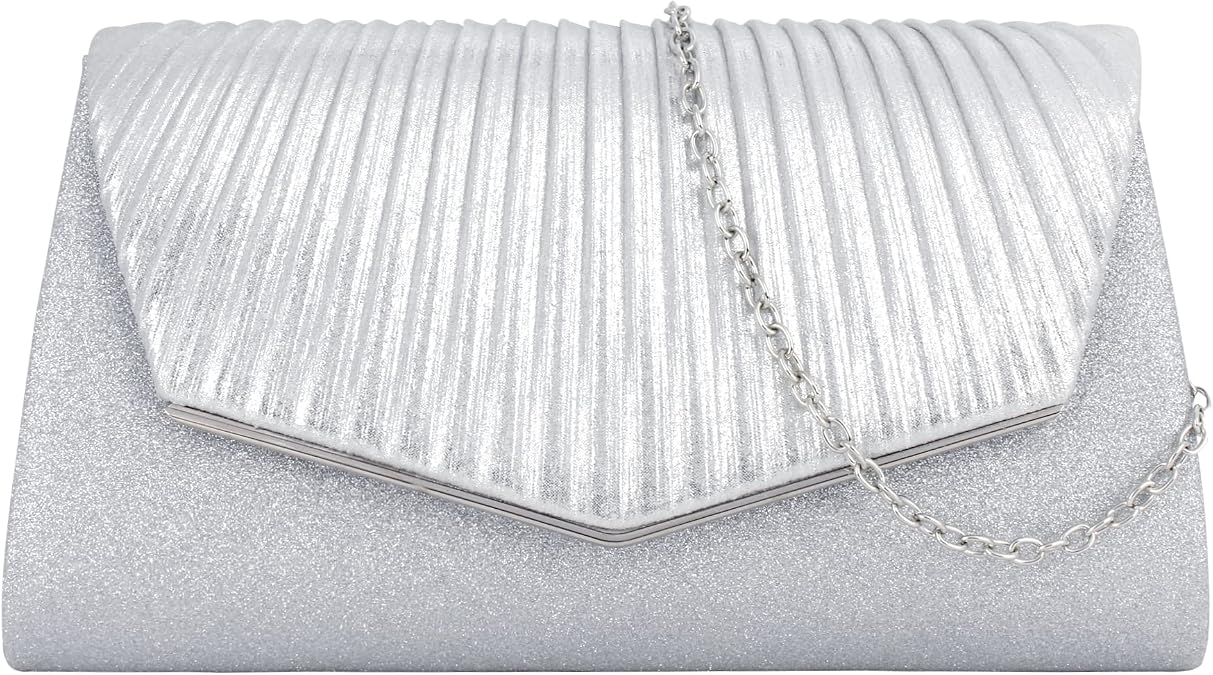 Shiny Glitter Evening Clutch Handbag with Chain, Special Occasion Purse for Wedding Party Prom