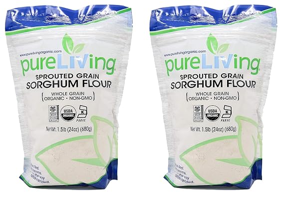 Pure Living Liv Organic SPROUTED Sorghum Flour - 24 oz - PureLiving (Pack of 2) - Delicately sweet and nutrient-rich! | Two packs of organic sprouted sorghum flour with a mild, sweet flavor for gluten-free baking.