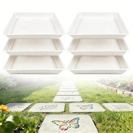 6 Pcs Stepping Stone Mold - Square Plastic Paver Molds for Concrete, 12 * 12 in/ 1.73 in Depth White Cement Tray, Reusable DIY Form for Paving Garden Path, Walkway, Patio/None Cement