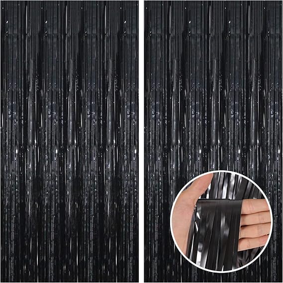 CANREVEL 2 Pack Black Streamers Backdrop Curtain Birthday Decorations