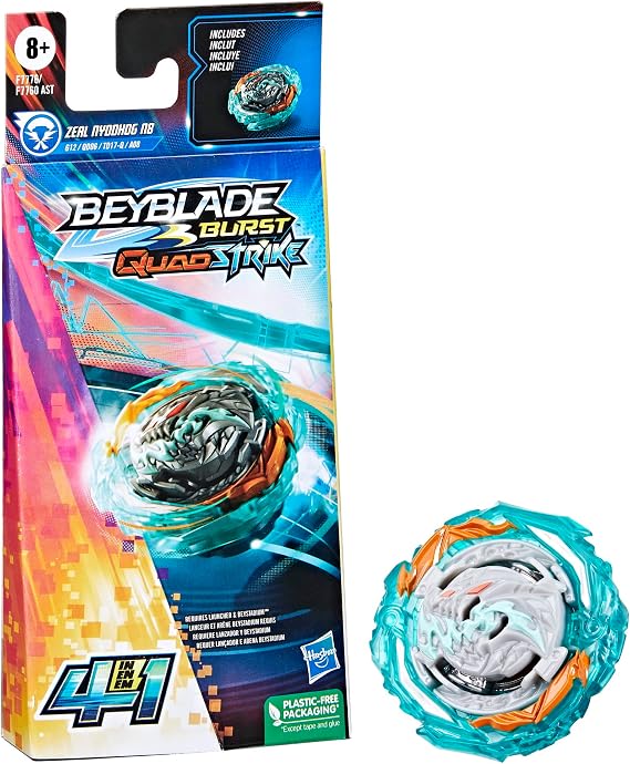 Beyblade Burst QuadStrike Zeal Nyddhog N8 Spinning Top Single Pack Offensive Battle Game Top Ages 8+