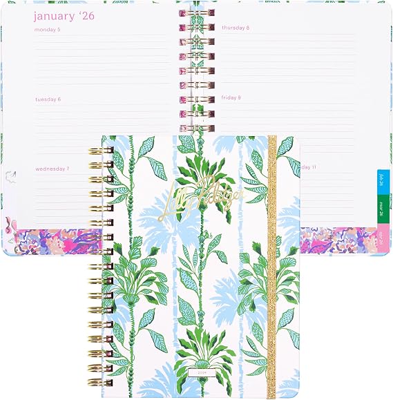 Lilly Pulitzer Large Monthly Planner January 2026 - December 2026, Monthly Agenda & Calendar, Stickers, Pockets, Spiral Binding (Swayin in the Breeze)