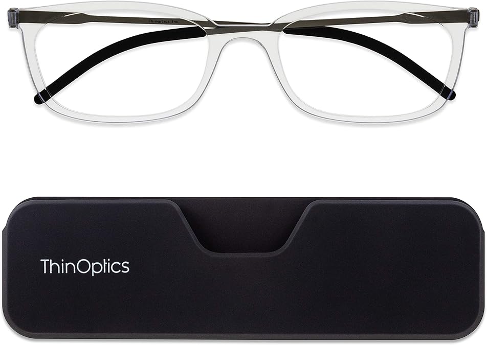 ThinOptics Unisex Adult Glasses Reading, Attachable Case / Rectangle Clear, 2.50 US