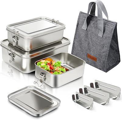 304 Stainless Steel Bento Box 3 Pack Stainless Steel Containers With Lids 81oz47oz29oz,Leak-Proof & Stackable Storage Stainless Steel Food Storage Containers for Soup Salad Leftover