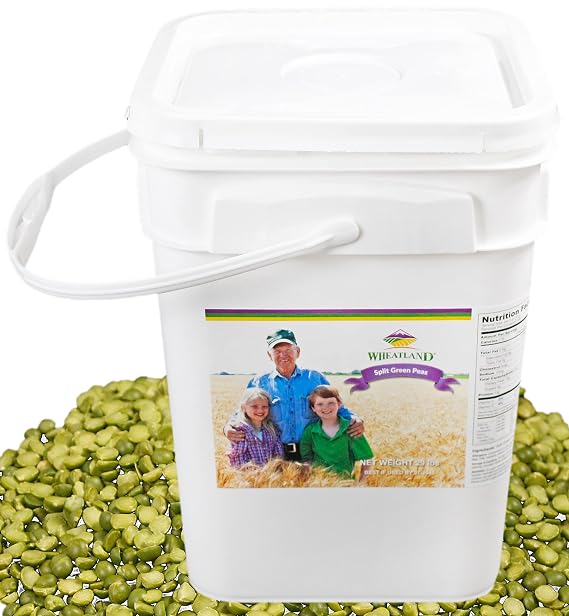 Wheatland Green Split Peas Grown by Family Farmers in Utah/Idaho 20 lb Bucket with Mylar liner Non-GMO Lab Tested Chemical-Free Emergency Food Storage 25 year Shelf Life Premium Quality