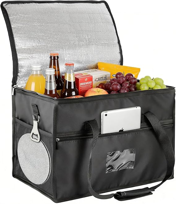 Cooler Bag, 40L Large Insulated & Foldable Thermal Bag with Padded Handles, Reusable Food Delivery & Grocery Shopping Cooler for Picnic, Camping, BBQ, General Food Shops and Outdoor Travel