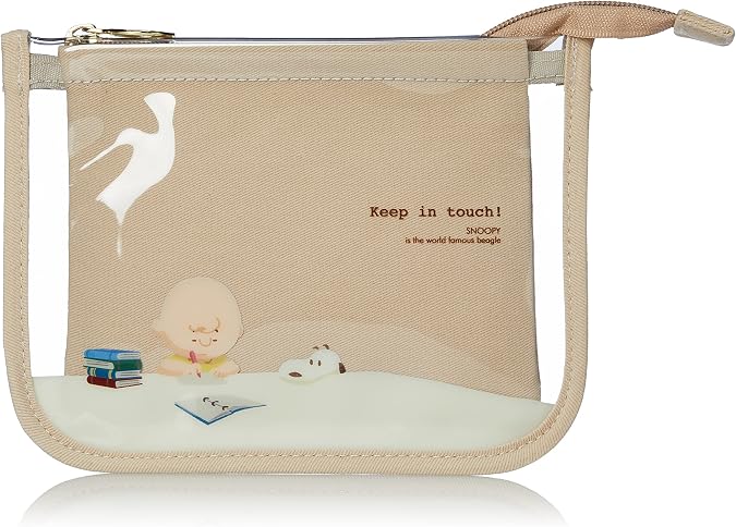 SNOOPY ポーチ フラットポーチ レイヤーポーチ 化粧ポーチ コスメポーチ トラベルポーチ 小物入れ 平ポーチ 化粧 メイクポーチ 旅行 キャンバス生地 クリア シンプル ファスナー snoopy0258 レディース ベージュSPZ-2664 Free Size