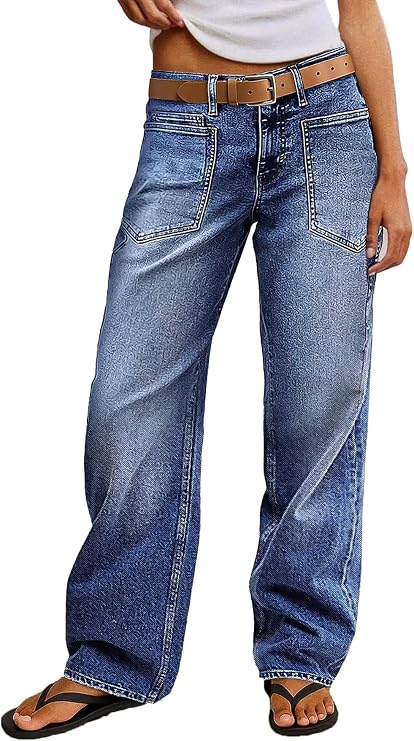 Flamingals Mid Rise Straight Leg Baggy Jeans for Women