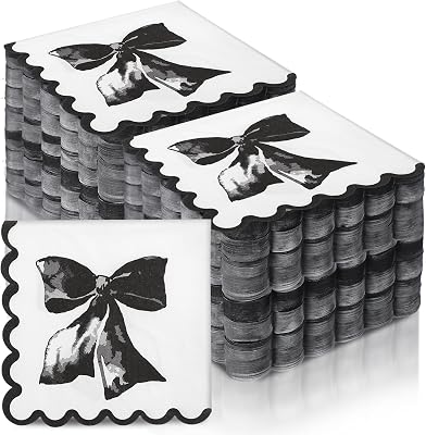 150 Pcs Bow Napkins for Decoupage 3 Ply Coquette Cute Party Supplies Bow Party Disposable Paper Napkins for Bachelorette Bridal Baby Shower Tea Wedding BirthdayBlack,Square