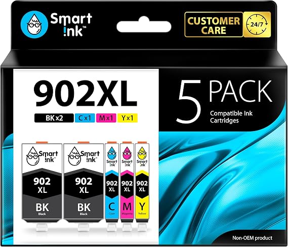 Smart Ink Compatible Ink Cartridge Replacement for HP 902XL 902XL (2 Black XL & C/M/Y XL 5 Combo Pack) to use with Officejet Pro 6978 6968 6974 6975 6960 Officejet 6951 6954 6956 6958 Printers