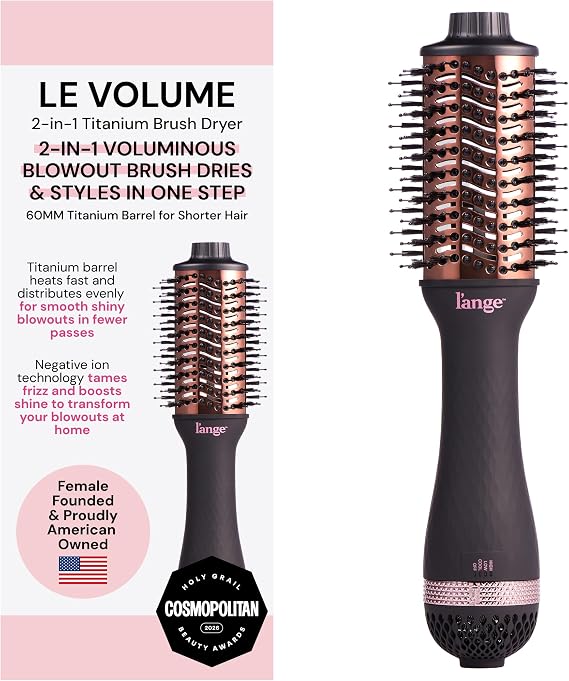 L'ANGE HAIR Le Volume 2-in-1 Titanium Blow Dryer Brush | Frizz Control Blowout Hair Dryer Brush for Drying and Styling | Volumizing Hot Air Styler for All Hairstyles | Oval Barrel | Black - 60mm