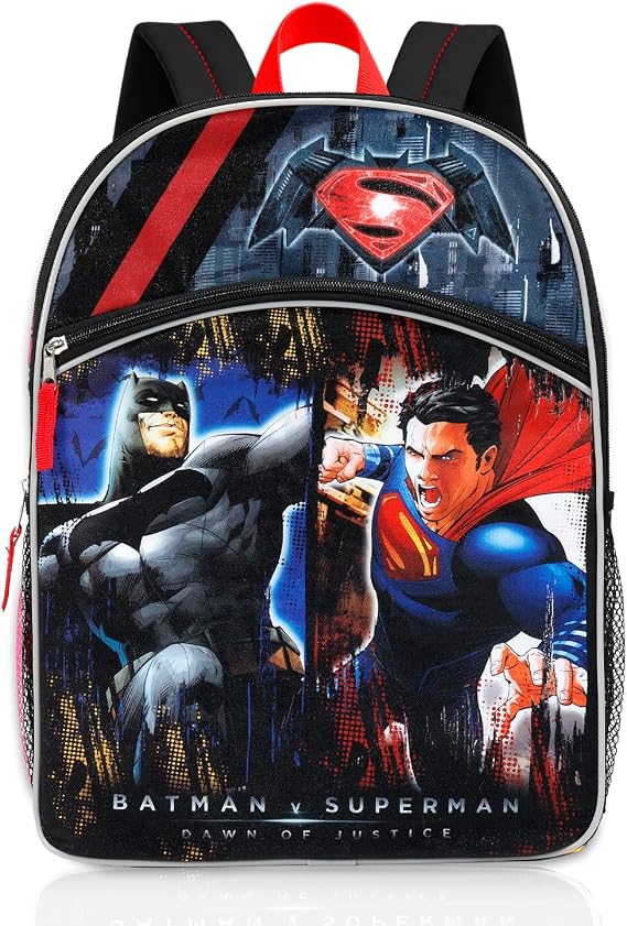 DC Comics Batman vs Superman Backpack for Boys - 16" Justice League School Bag with Front Pocket & Adjustble Straps | Batman and Superman Bookbag for Kids | 16" Justice League School Bag with Front Pocket & Adjustble Straps | Batman and Superman Bookbag for Kids