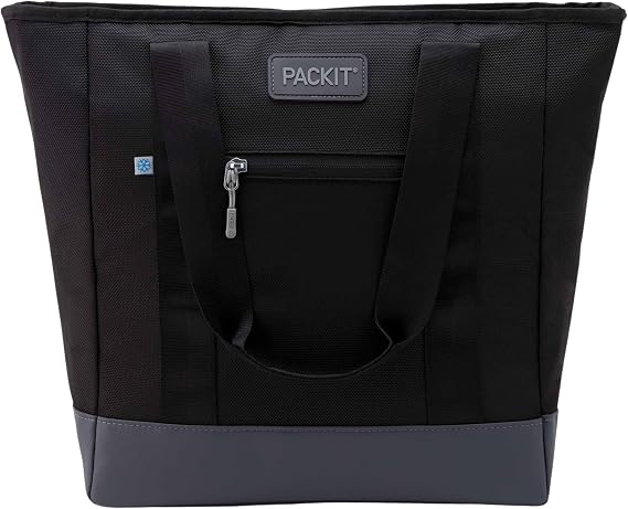 PackIt Freezable Carry Tote, Black/Gray, Engineered with ECOFREEZE+ Technology: Triple Layered Protection for Ultimate Cooling, Foldable, Reusable, Zip Closure, Designed for Fresh Food On the Go