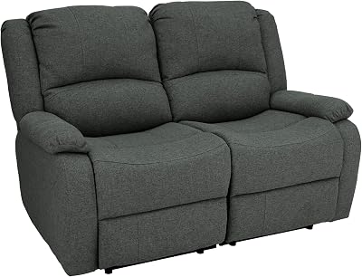 RecPro Charles 58 Double Recliner RV Sofa | Zero Wall Loveseat for Camper | Wall Hugger Couch | Fifth Wheel Theater Seating | Replacement RV Furniture | Fossil Cloth