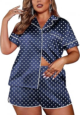Ekouaer Womens Silk Satin Pajamas Set Short Sleeve Sleepwear Button Down Loungewear 2 Piece Pjs Shorts Set S-5X Plus Size