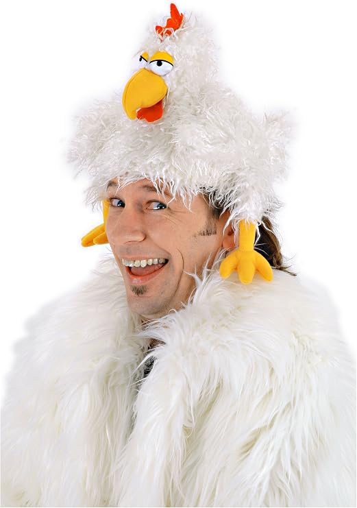 Clucker Chicken Hat Costume Accessory for Adults & Kids - Funny Animal Hat with Furry Texture & Adjustable Fit