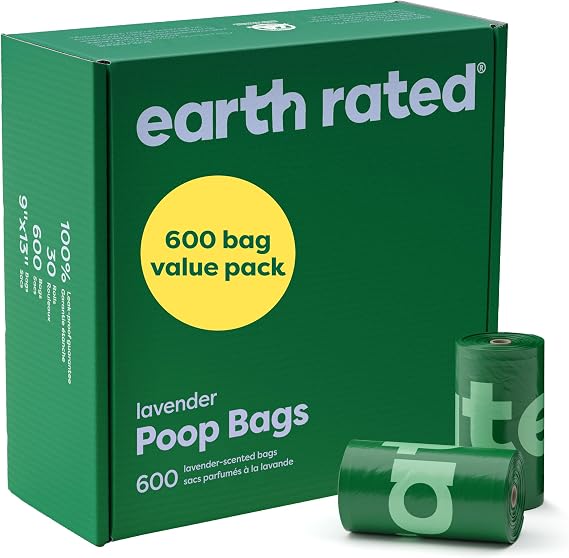 Earth Rated Dog Poop Bags on Refill Rolls, 600 Bags, Lavender |  Leak Proof and Extra Thick Waste Bag Refill Rolls