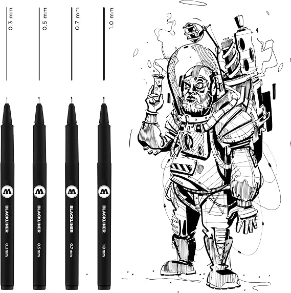 Molotow Blackliner 4-Pen Set 2 - .3mm, .5mm, .7mm, 1mm Tips, 1 Set Each (200.487)