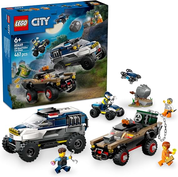 Lego tbd-60449 New title: LEGO City Off-Road Police Chase Action Set Police SUV, Crook Pickup, Quad Bike & Drone | Kids Construction Toy - 60449