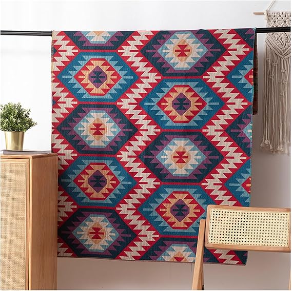 Chenille Jacquard Fabric Sofa Fabric Curtains Tablecloth Color Matching Background Ethnic Style Fabric Handmade Cloth Decorative Fabric for Upholstery and Home Accents, 1.5m Wide (Color : C1#Navy Blu