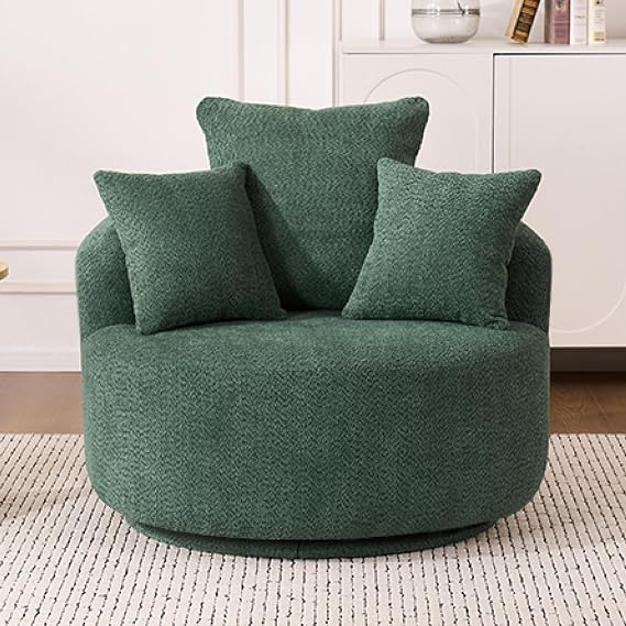 Yoglad 38.58'' Swivel Round Chair, Comfy Boucle 360 Accent Chair with Thick Cushion, Oversized Modern Single Sofa with 3 Pillows, Soft