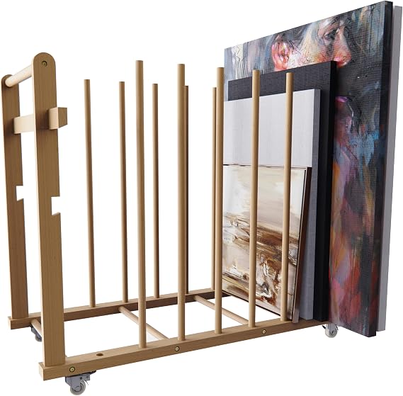 Enhanced Art Storage Rack Bundle with 4 Additional Dowels - Canvas Storage, Art Drying Rack with Wheels