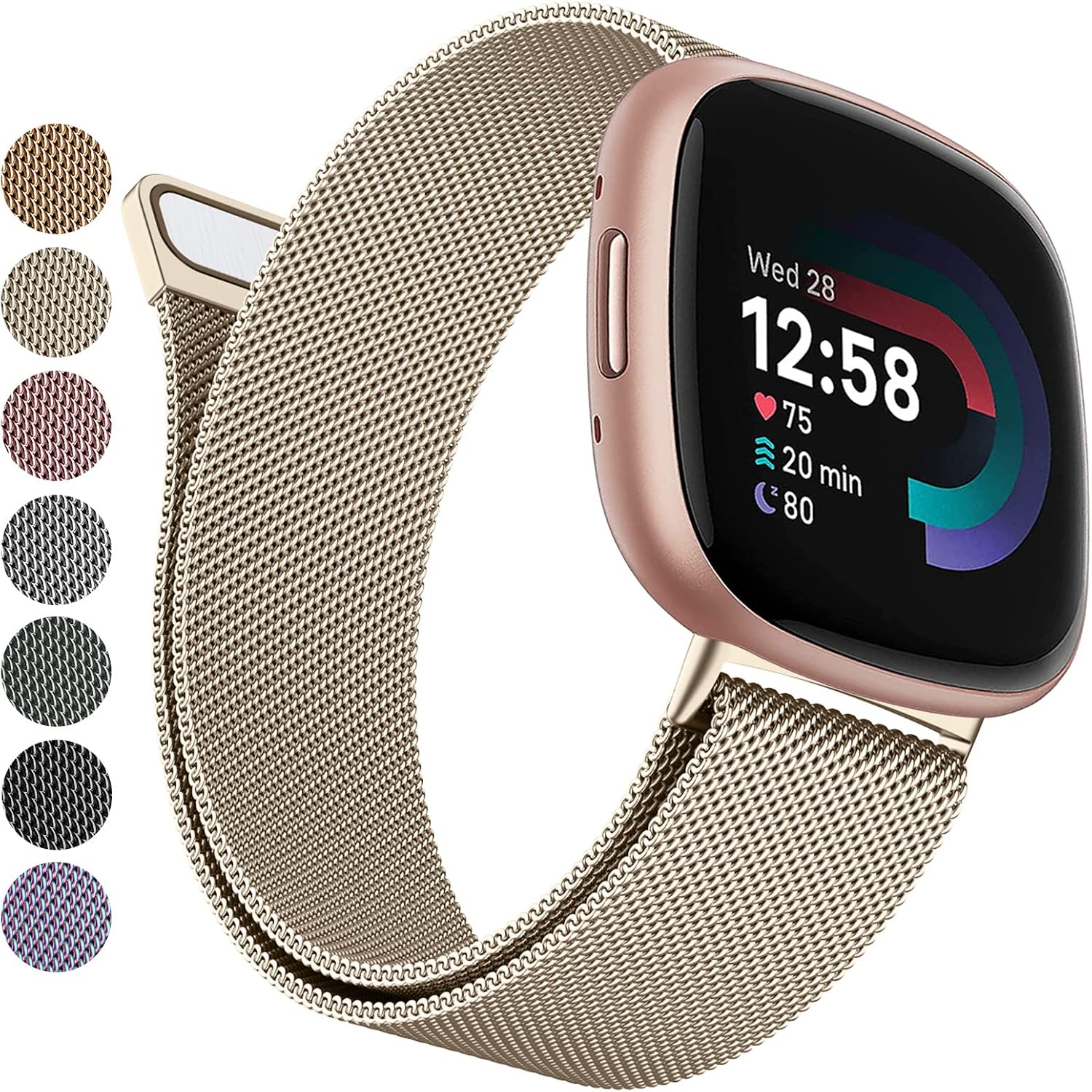 Metal Bands Compatible with Fitbit Versa 3Versa 4Fitbit SenseSense 2 for Women Men, Stainless Steel Mesh Breathable Wristband Strap with Adjustable Magnet Lock