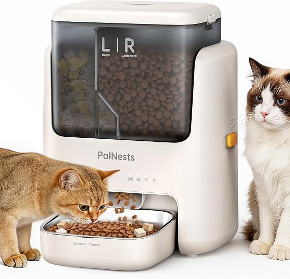 Automatic Cat Feeder Dual Hopper, 5L Pet Food Dispenser with Timer